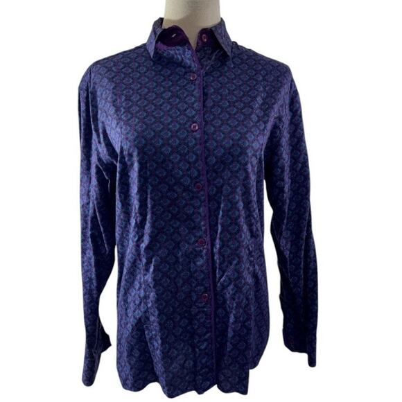 "SAKS FIFTH AVE" Real Clothes, Purple Paisley Men Button Up Shirt, Y2K,Flip Cuff - Picture 1 of 9